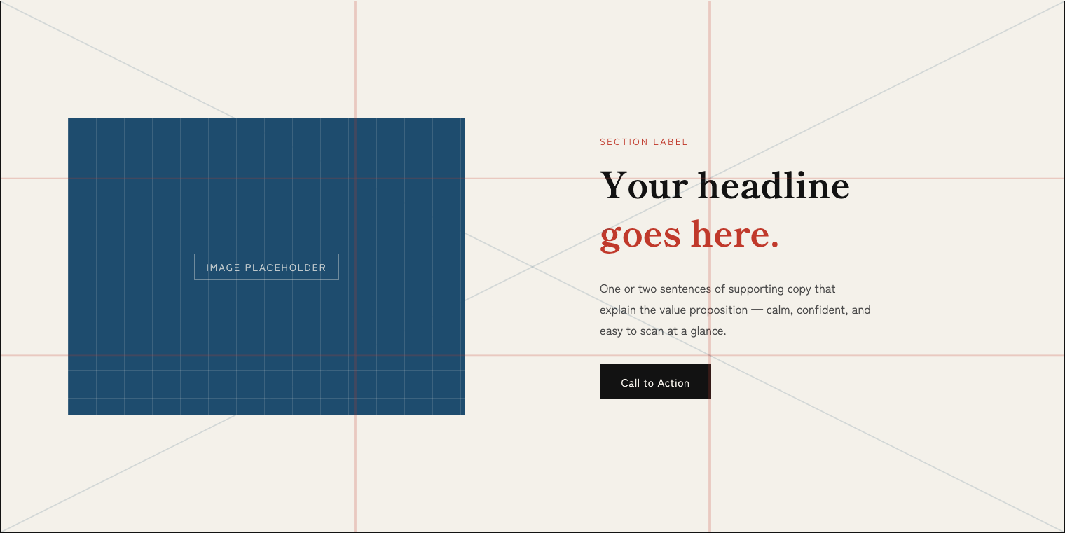 A plain, centered two-column hero section — the default layout.